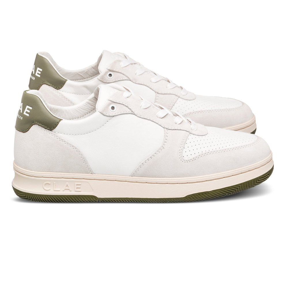 CLAE MALONE Shoes Womens USA075-T13 In White Leather Olive